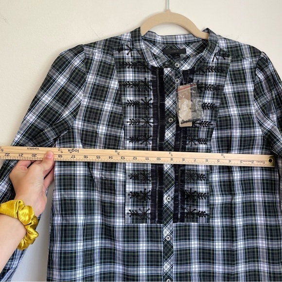 J. CREW Beaded‎ Embellished Tartan Plaid Tulle Ruffle Top preppy academia grunge - Picture 6 of 12